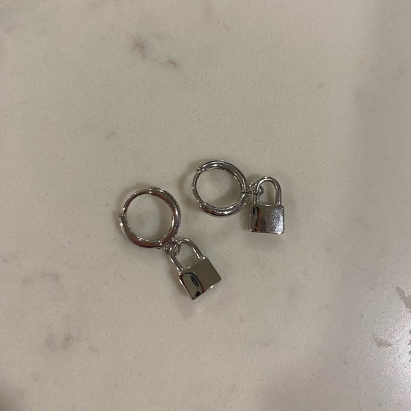 Silver Padlock Dangle Drop Earrings - Picture 1 of 4